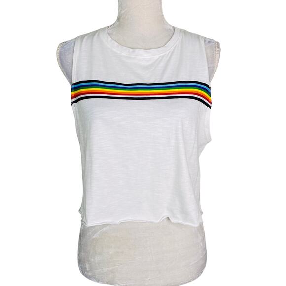 Tres Bien Sleeveless Cropped Tee Rainbow Large New - Picture 1 of 9